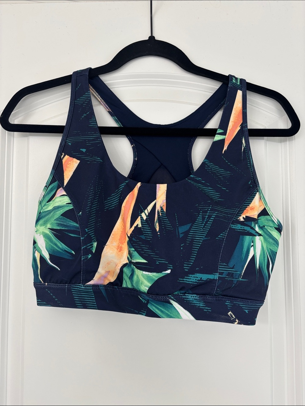 Navy Tropical Print Sports Bra